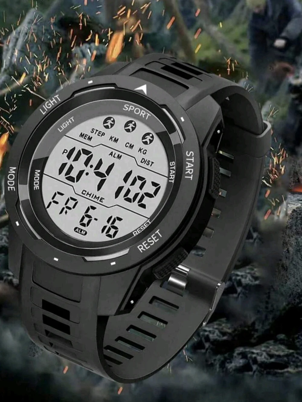 Mens Multifunction Digital Sports Watch Black, Waterproof 50M